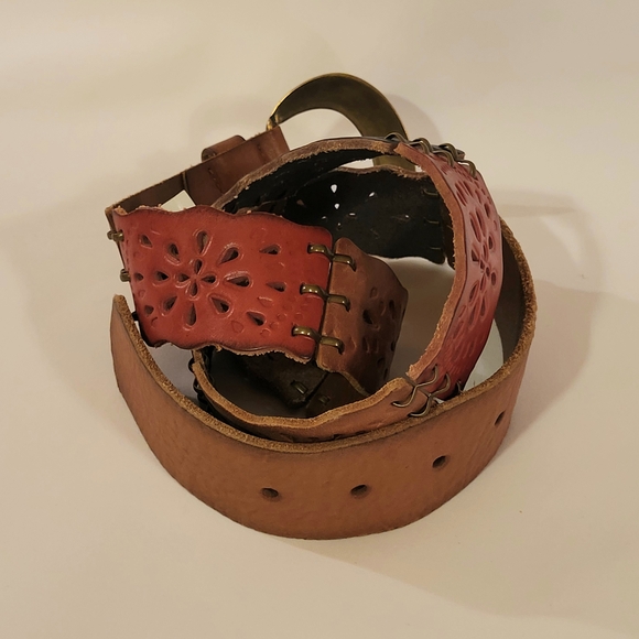 Fossil Women's M Leather Belt Floral Stations Multi Boho Southwestern Cowgirl - Picture 2 of 12